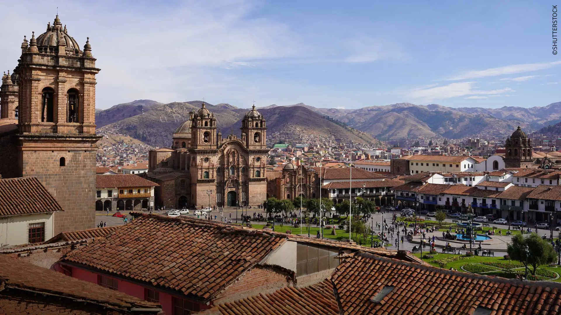 Panoramic view of Cusco’s main square, Peru.